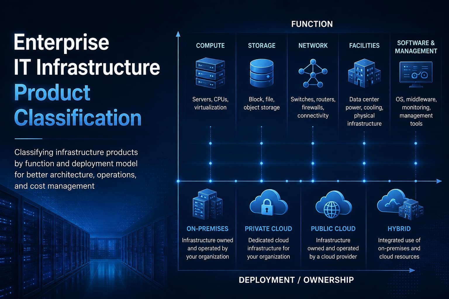 Enterprise IT infrastructure product classification by function and deployment