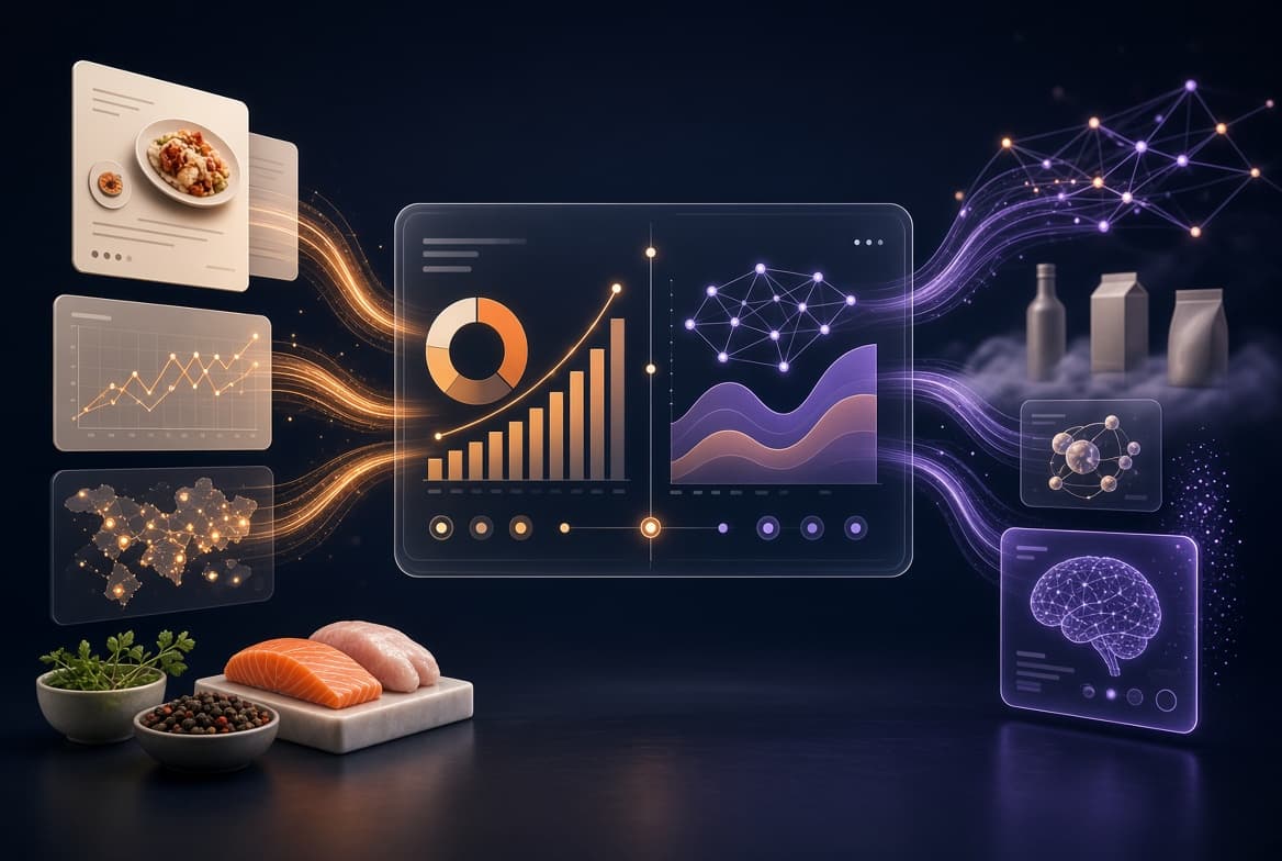 Food intelligence analytics showing menu trends, consumer signals, market research, and AI insights